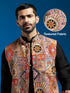 Men's Black Viscose Jacket,Kurta And Pyjama Set.